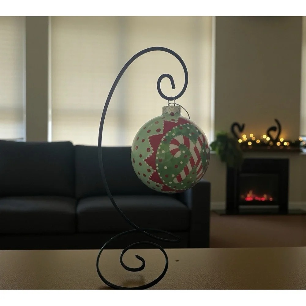 Dept‎ 56 Glass Ornament & Stand Candy Canes Polka Dots Christmas Red White Green